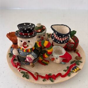 Miniature Snowman Holiday Christmas Tea Set Resin Figurines 7 Piece Set
